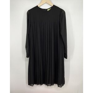 Rachel Parcell x Savanna Tate Black Pleated Shift Dress Long Sleeve Size Small